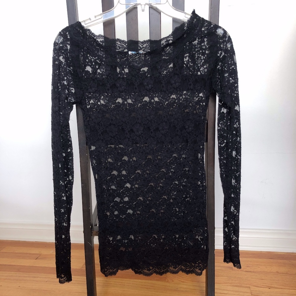 Free People Black Lace Top